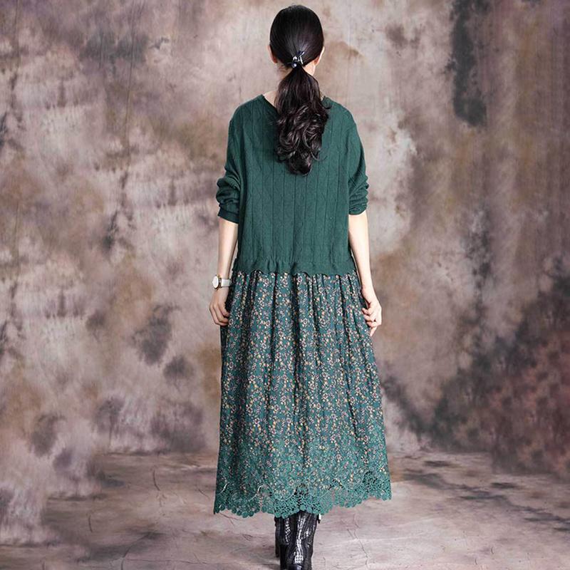 Floral Printed Spliced Knit Soft Comfortable Dress