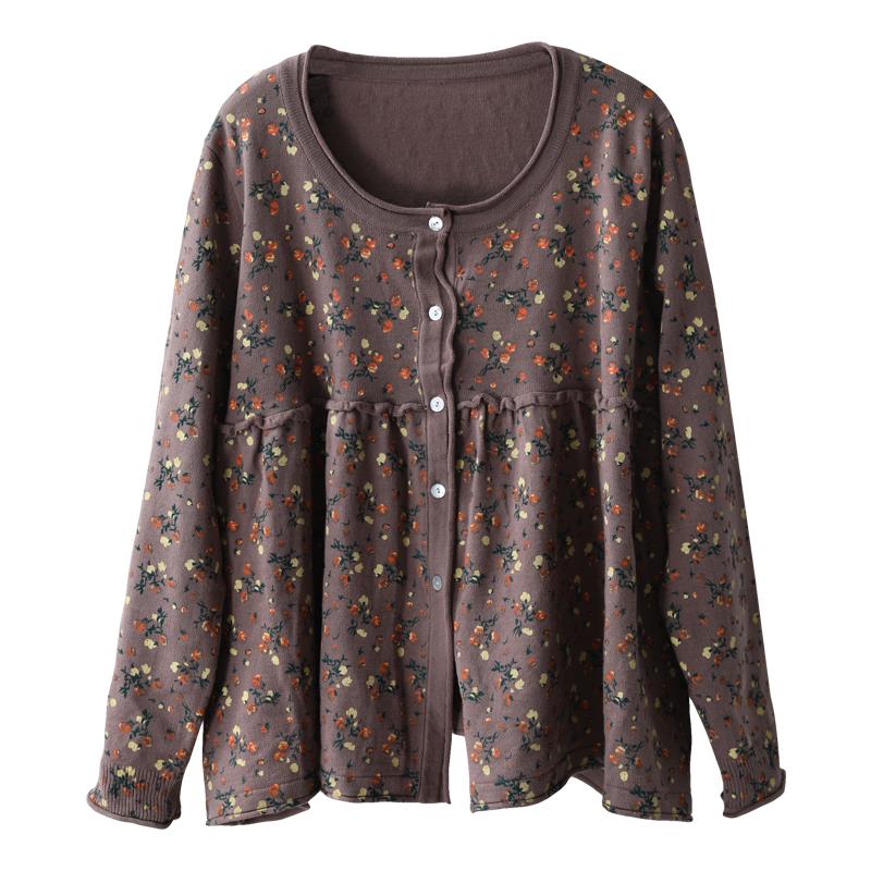 Floral Printed Spliced Loose Knit Coat