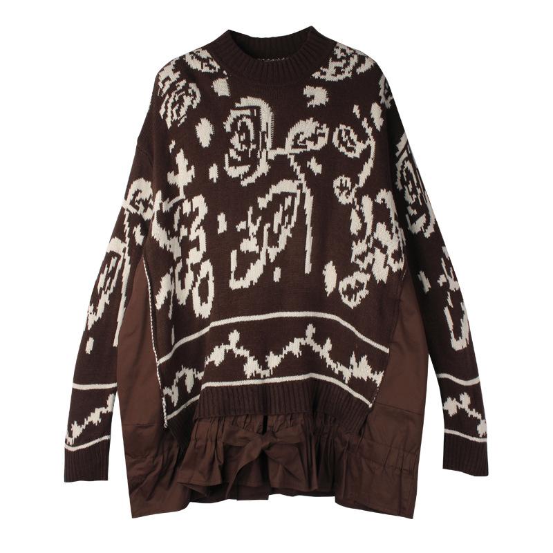 Flower Pattern Knit Stitching Fake Two-piece Sweater