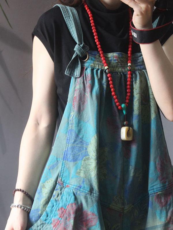 Flower Printed Hole Loose Casual Jumpsuit