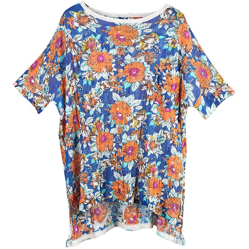 Flower Printed Soft Loose Knitting T-Shirt