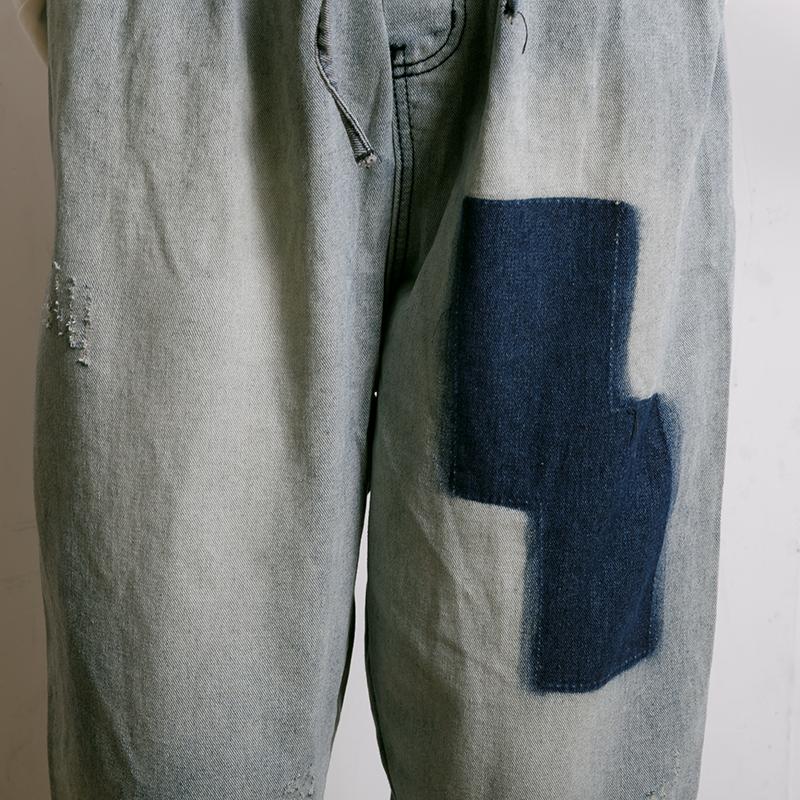 Frayed Solid Color Drawstring Casual Jeans