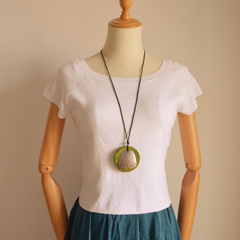 Green Wood Ring Alloy Pendant Necklace