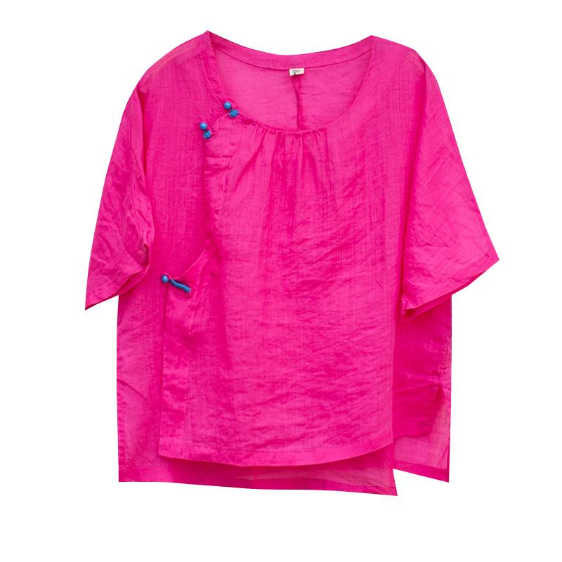 Handmade Buttonhole Loop Solid Color T-Shirt