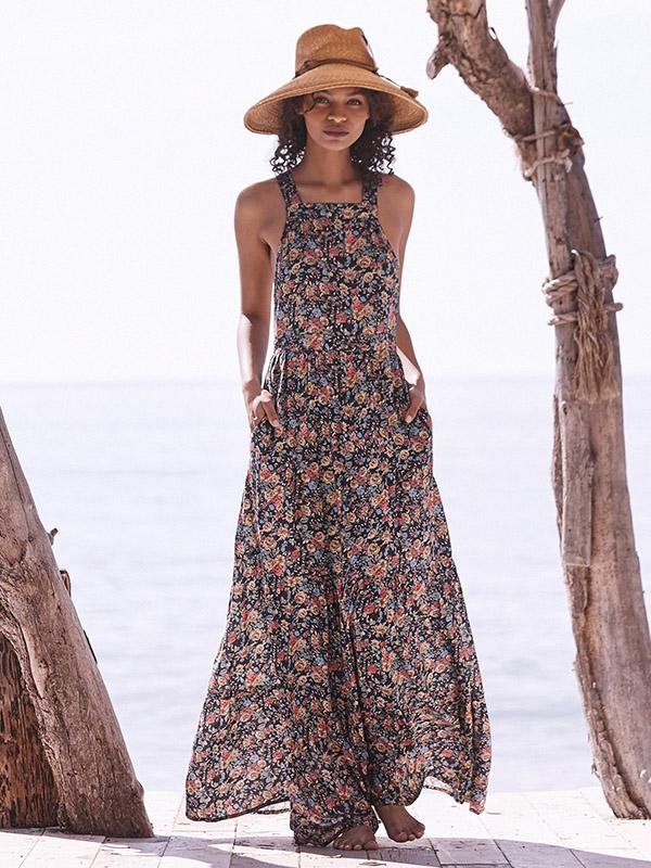 Printed Backless Halterneck Maxi Dress