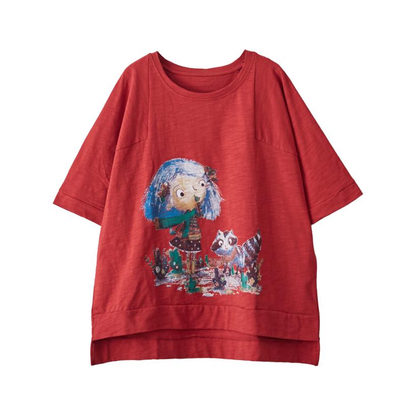 High Low Hem Cartoon Printed Casual T-Shirt