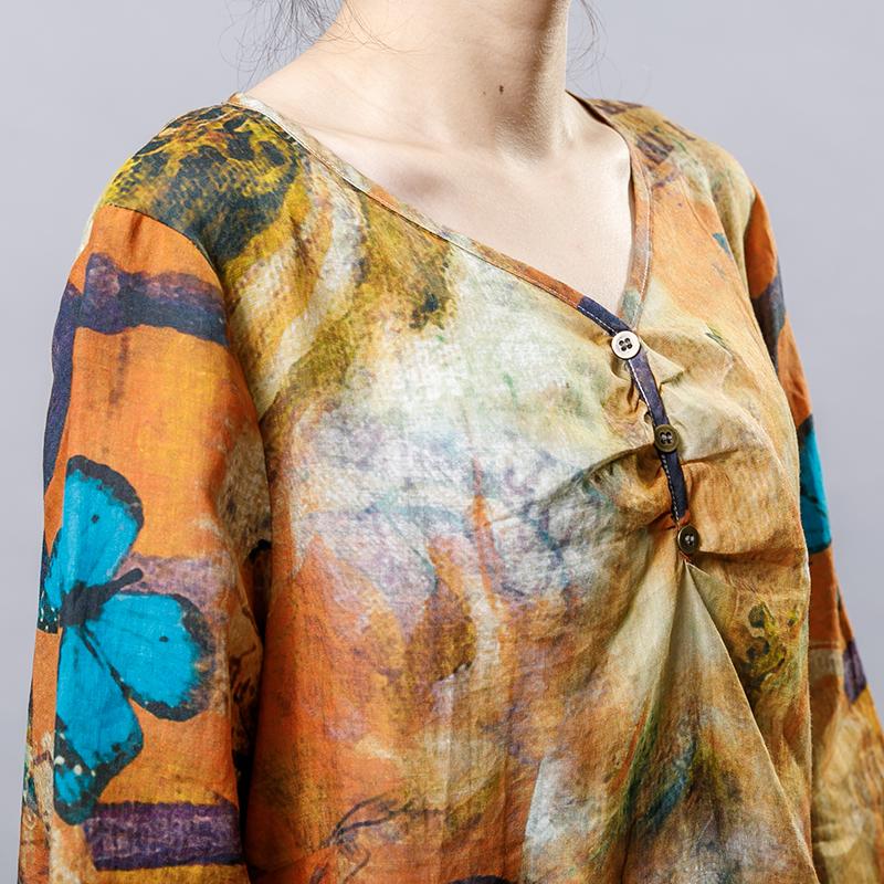 High Low Hem Printed Three Quarter Sleeve Dress