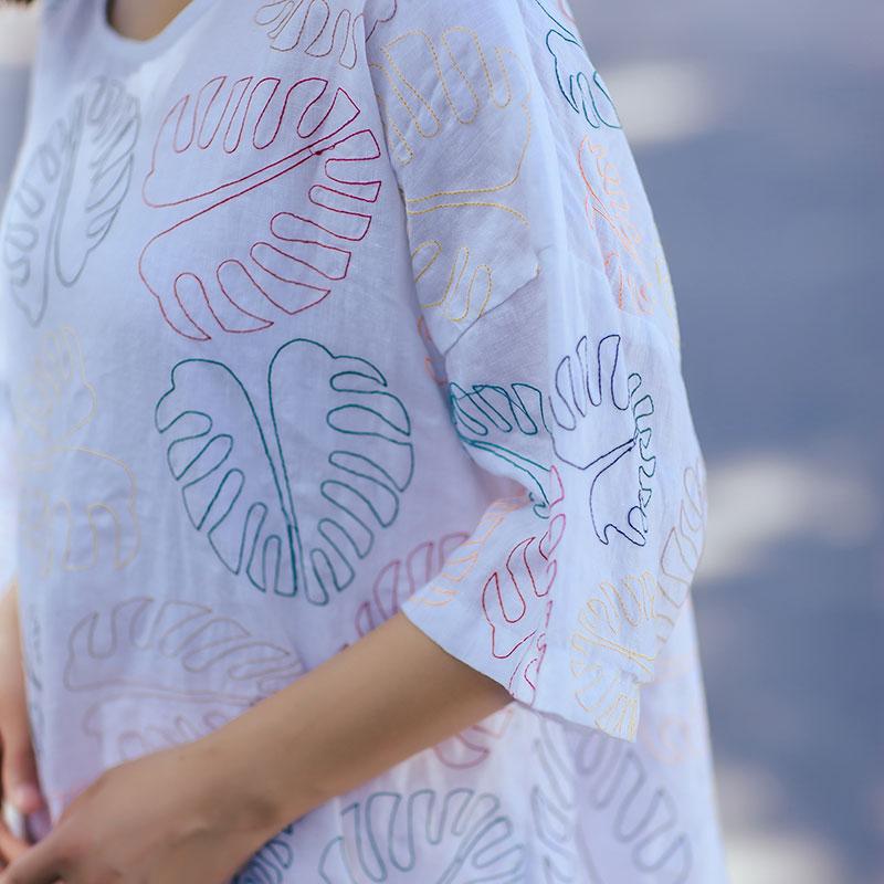 Casual Loose Literature Women Printing White Shirt