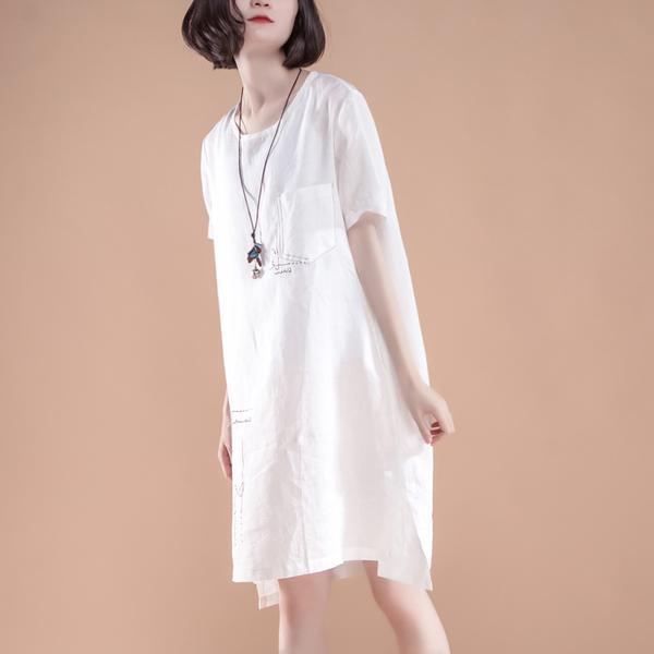 High-low Hem Summer Short Sleeve Pockets slit Dress