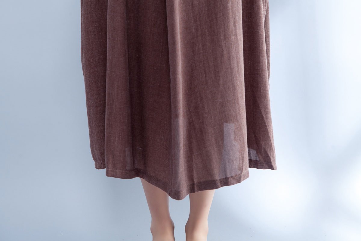 V Neck Shoulder Sleeve Summer Loose Cotton Dress