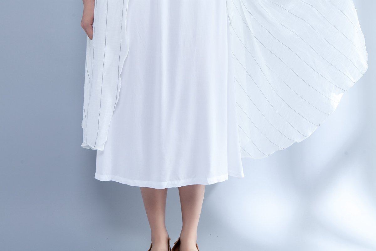 Stripe False Two Piece Round Neck Short Sleeve Dress