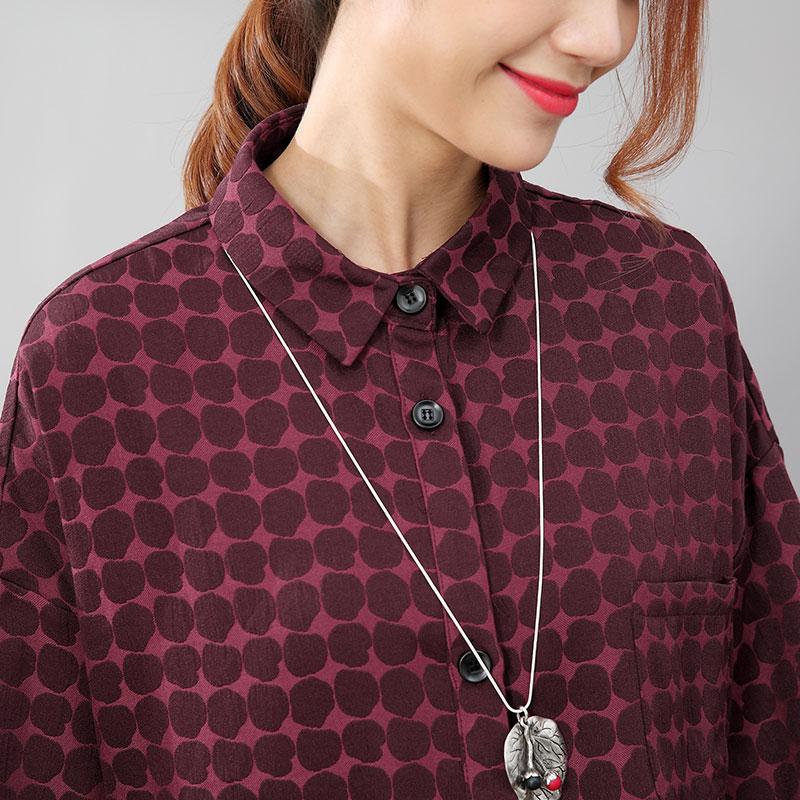 Women Chic Polka Dots Polo Collar Single Breasted Splitting Red Shirt Dress