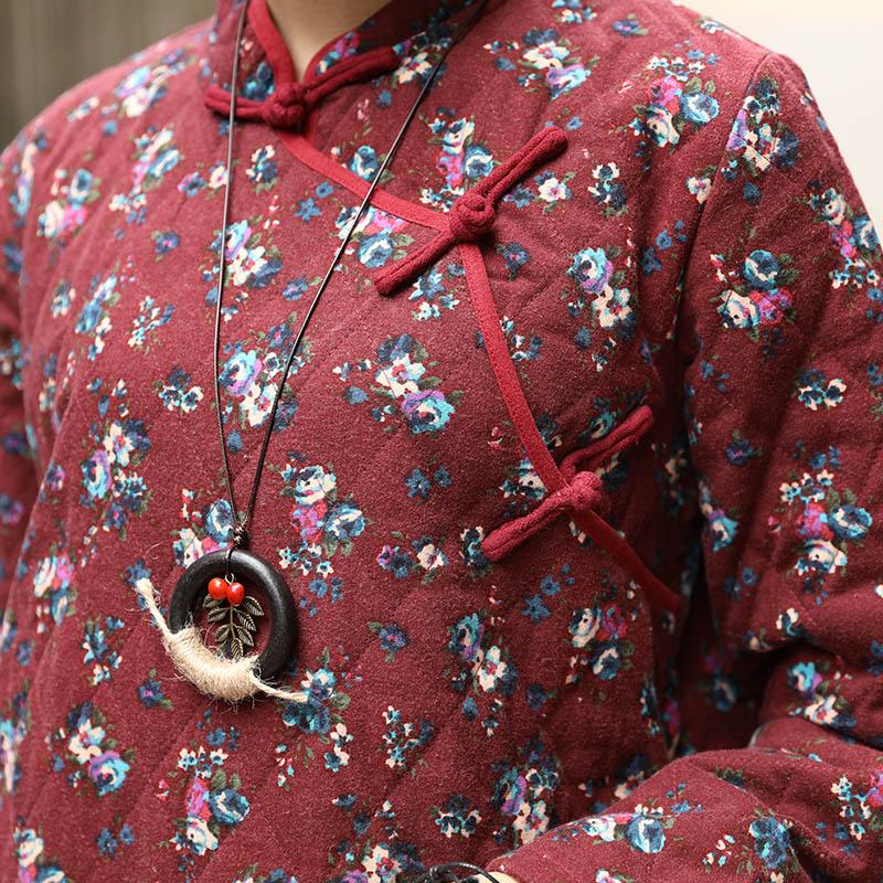 Winter Printing Retro Floral Cotton Dress For Women