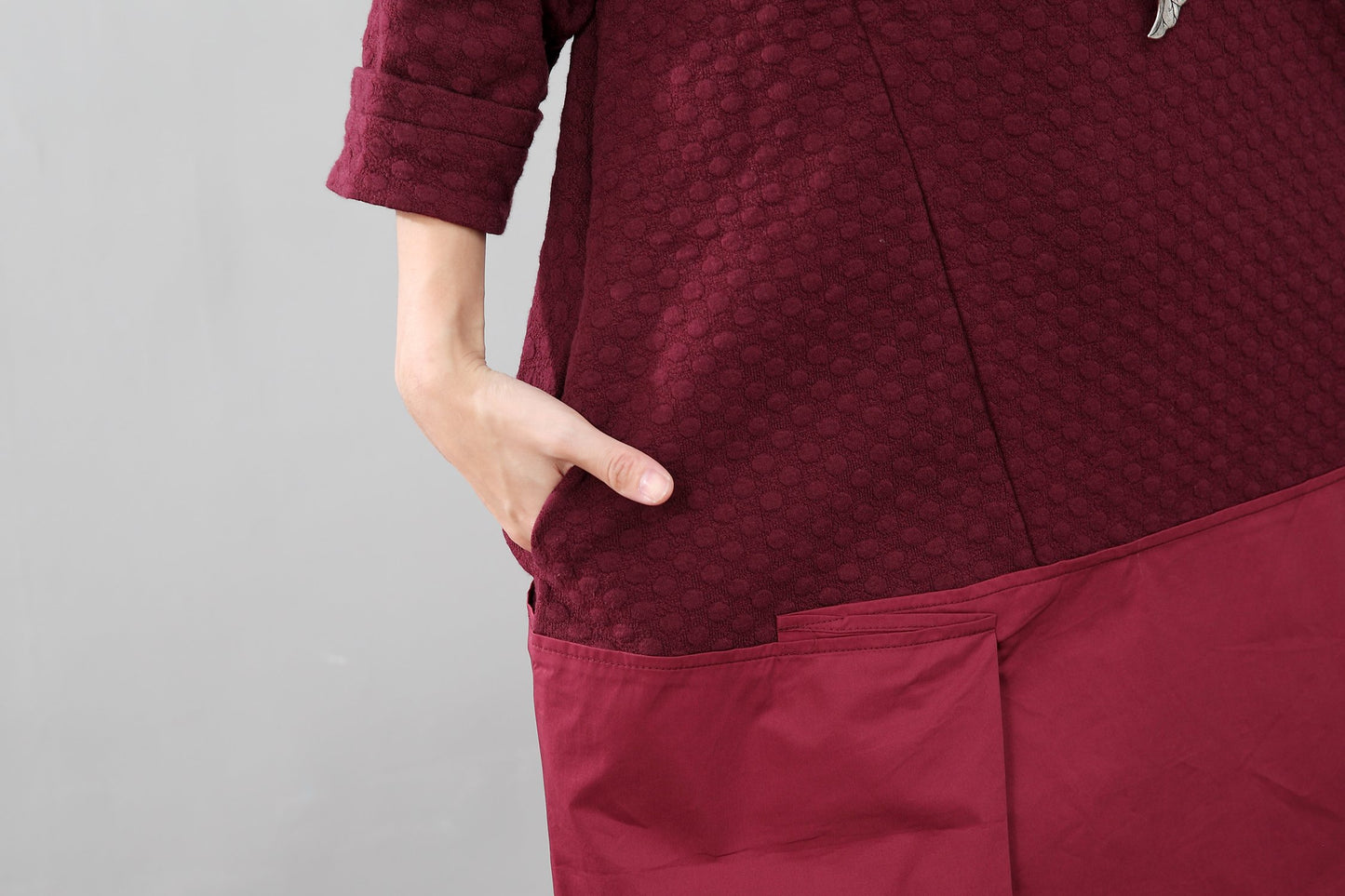 Autumn Women Splicing Semi-high Collar Graceful Women Red Shirt