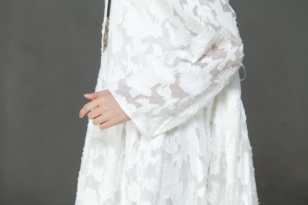 Loose Women Spring Round Neck Long Sleeve White Dress