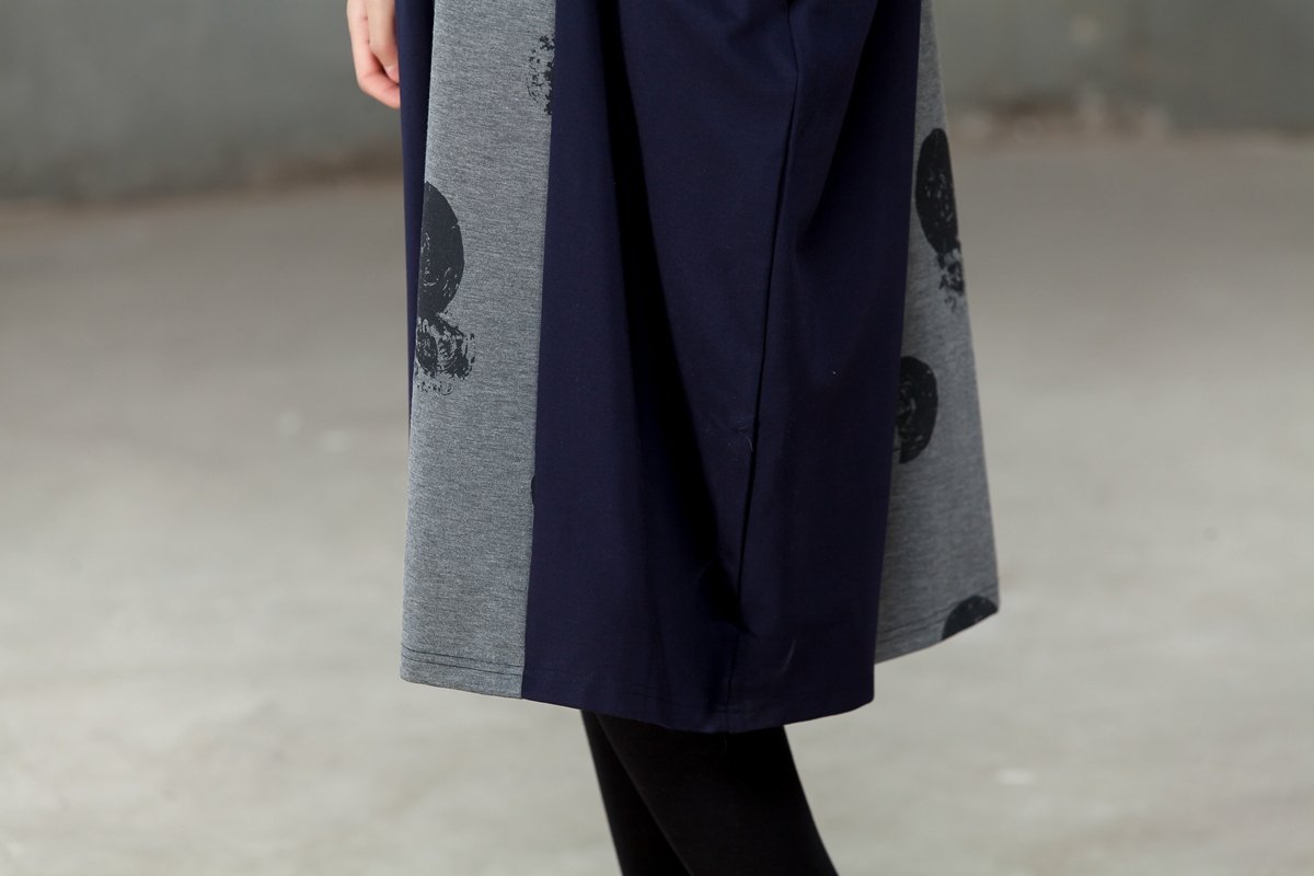 Splicing Turtle Neck Women Spring Autumn Printed Dress