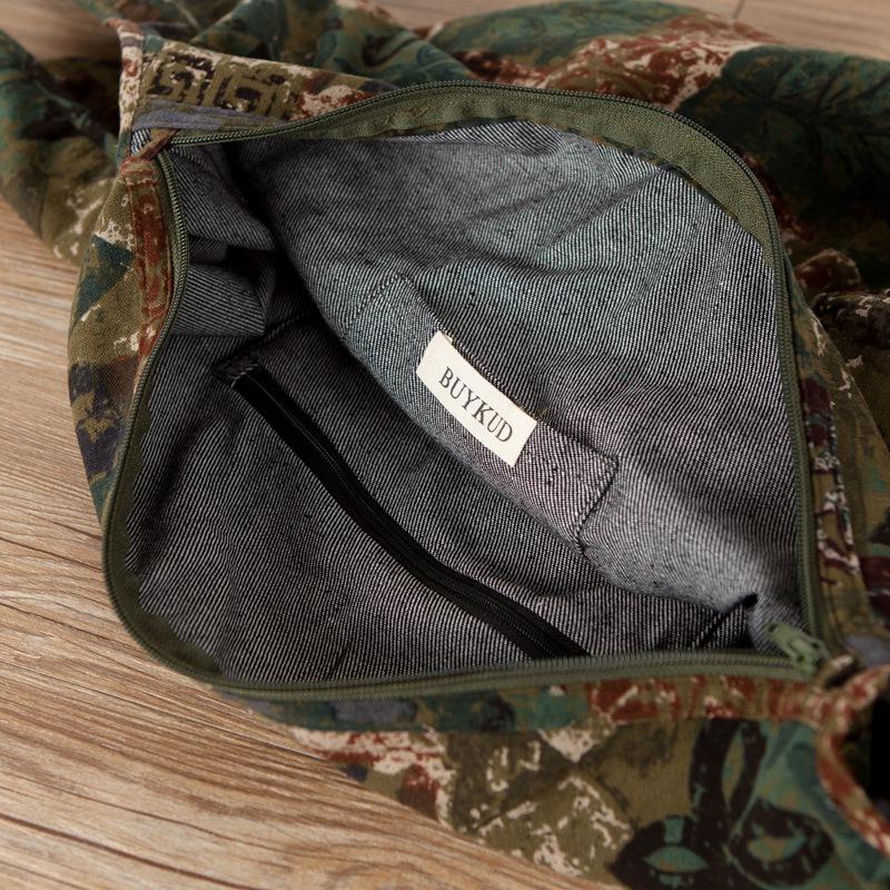 Printed Large Capacity Linen Ethnic Zipper Shoulder Bag