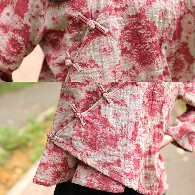 Autumn Winter Cotton Linen Casual Red Women Shirt