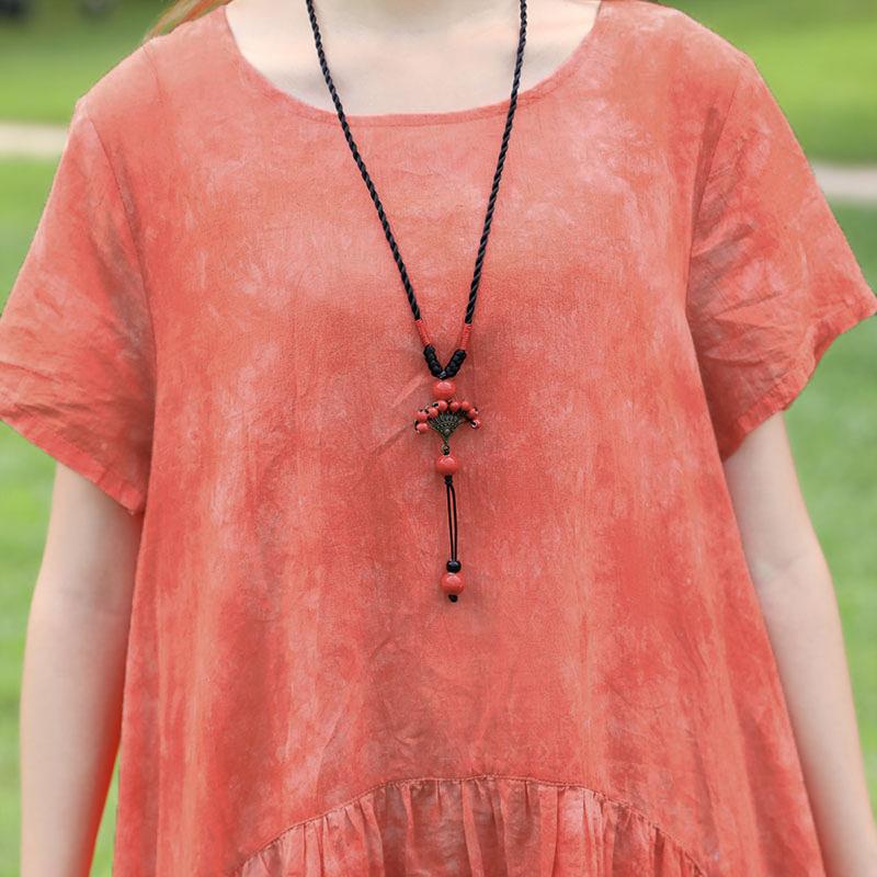Summer Short Sleeve Dyeing Orange Dress For Women