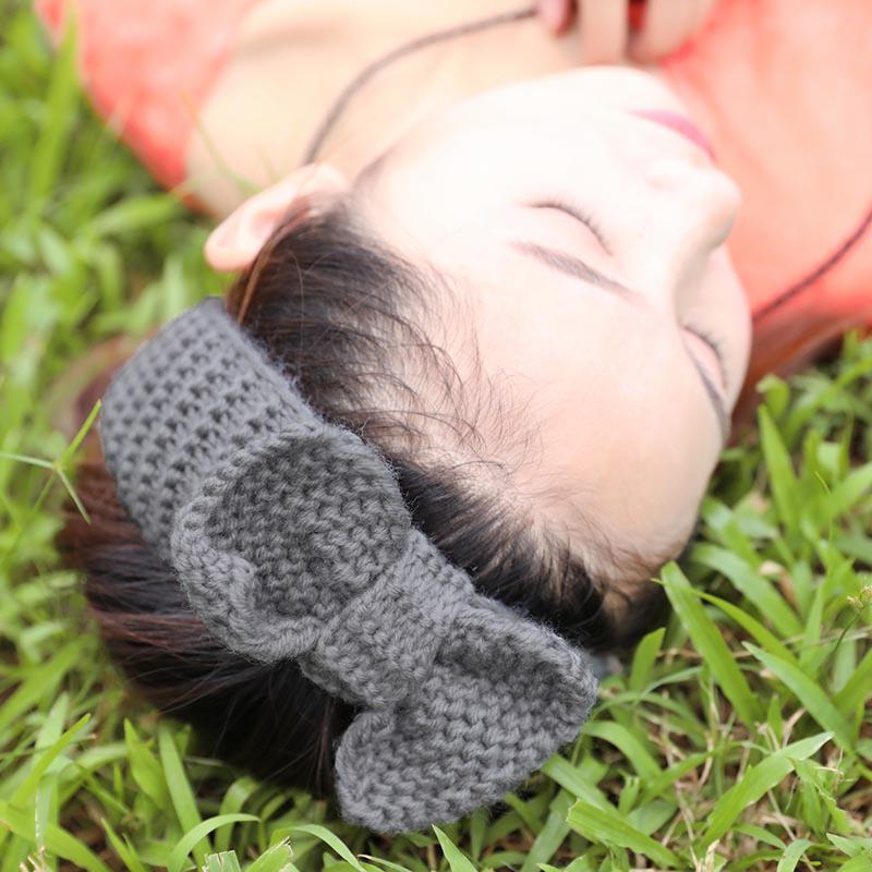 Sweety Women Knitted Gray Bow Tie Hair Bands