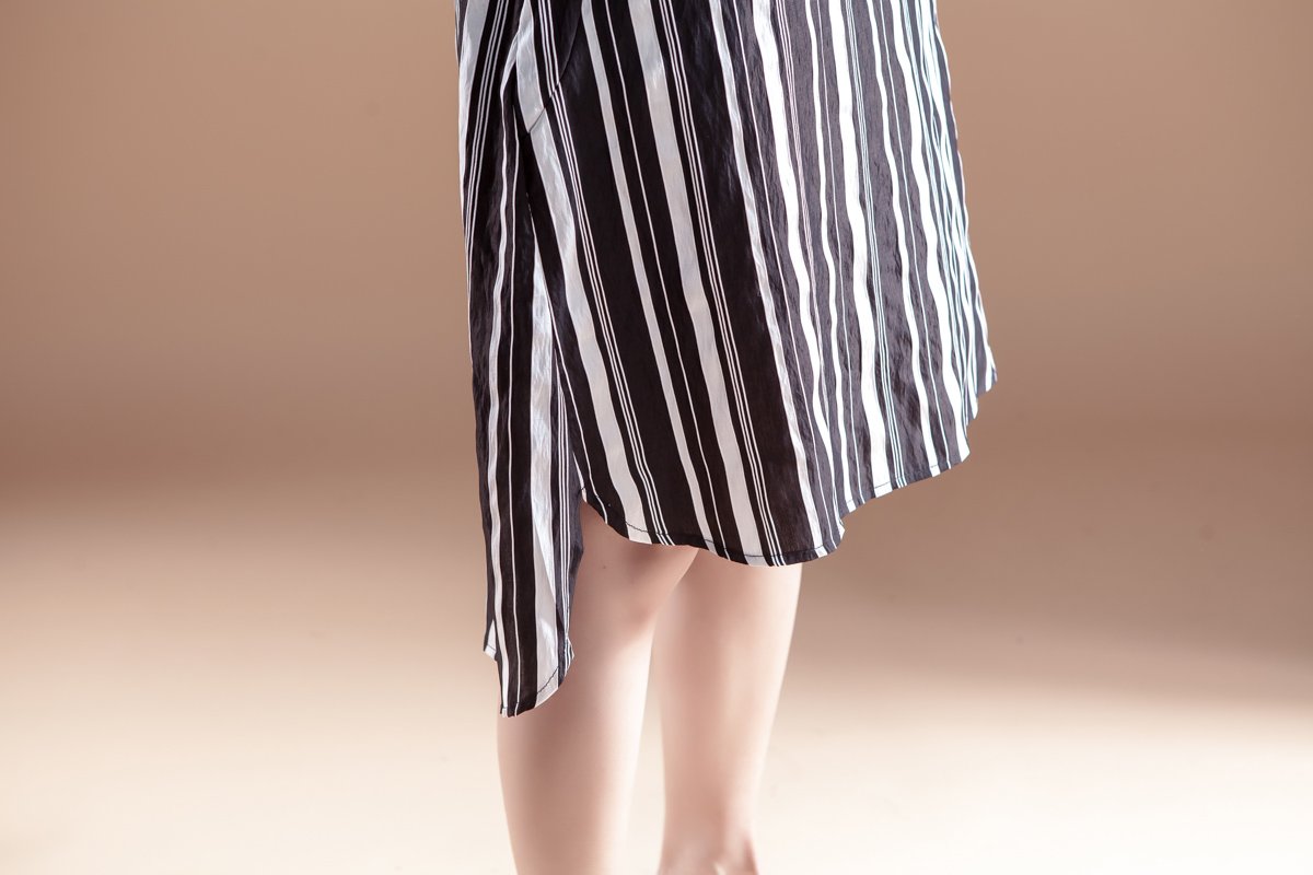 Stripe Polo Collar Short Sleeve False Two-piece Dress