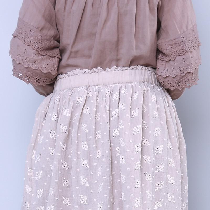 Loose Women Casual Floral Linen Splicing Skirt