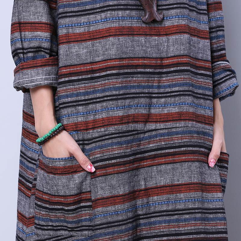 Loose Striped Pocket Women Gray Dress