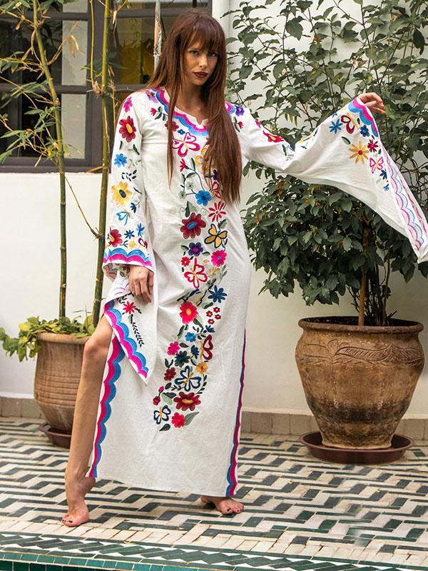 Pink Blue Fairy Sleeves Embroidered Maxi Dress