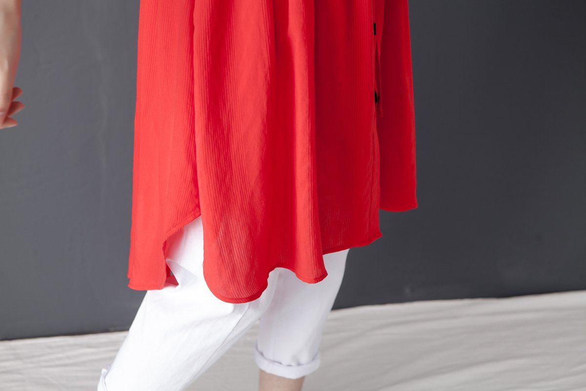 Polo Collar Short Sleeve Irregular Red Lacing Shirt