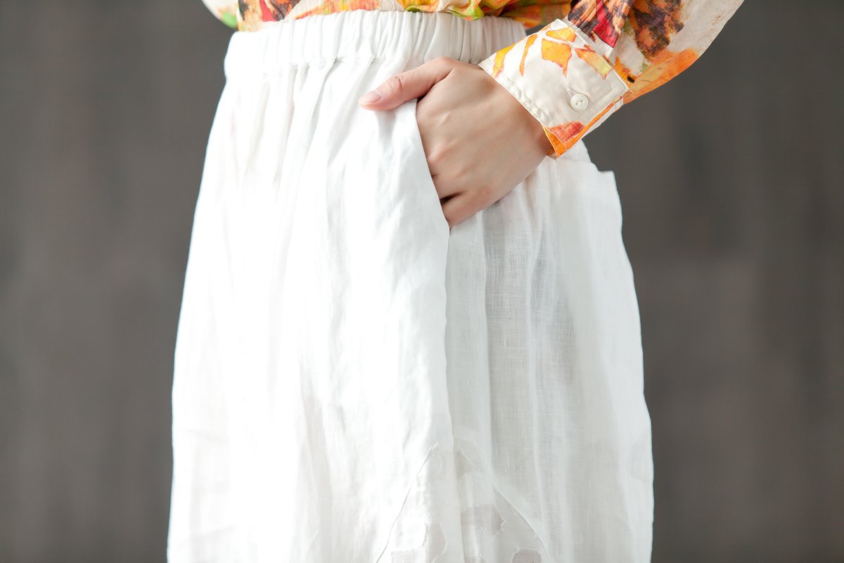 Loose Women Elastic Waist White Wide Leg Pants