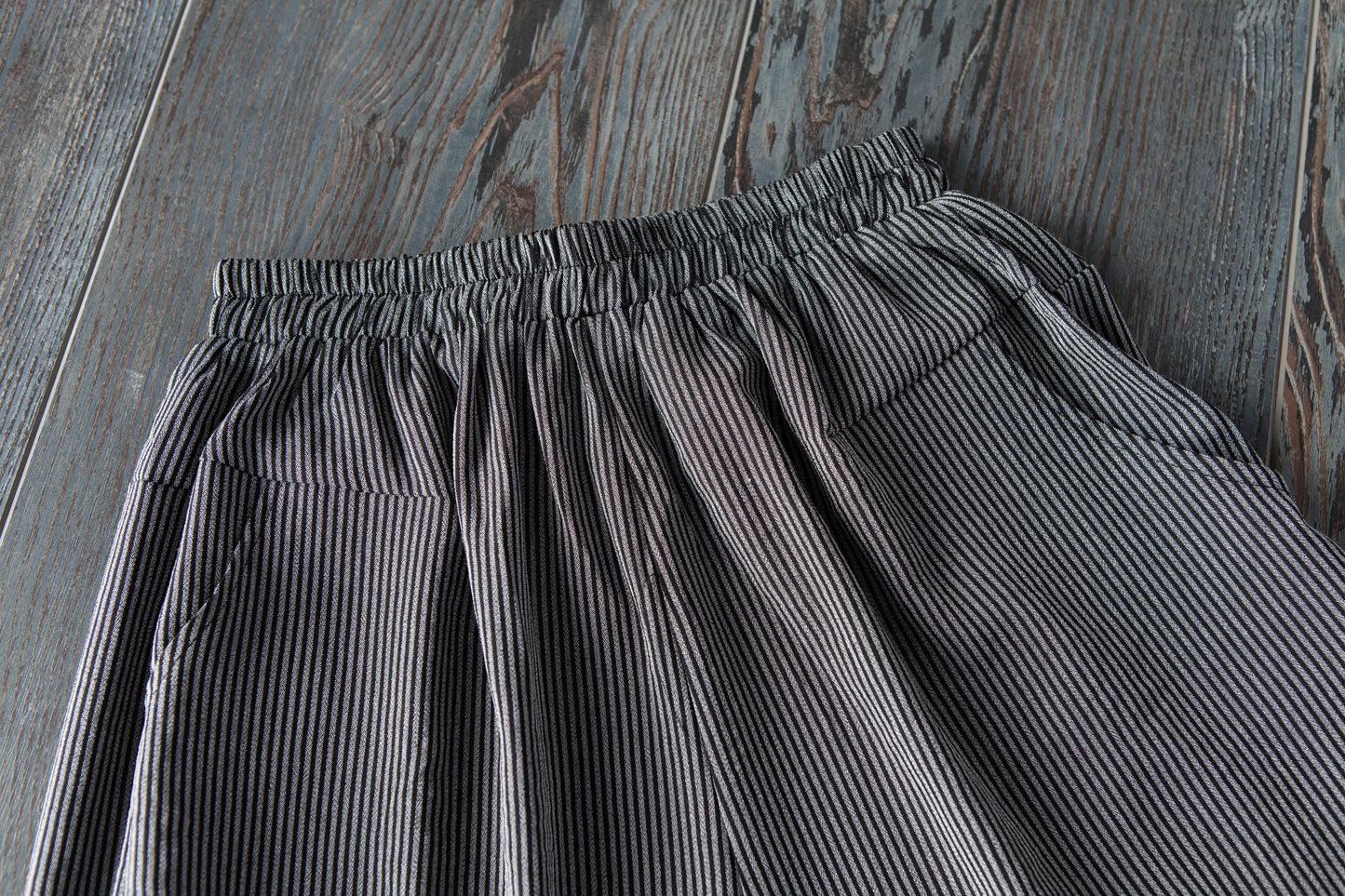 Gray Two Pieces Set Stripe Splicing Blouse Lantern Pants