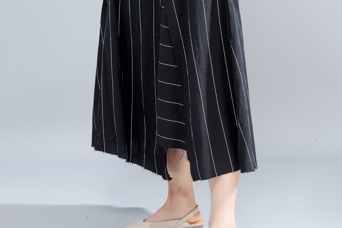 Loose Stripe Women Casual Calf Length White Skirts