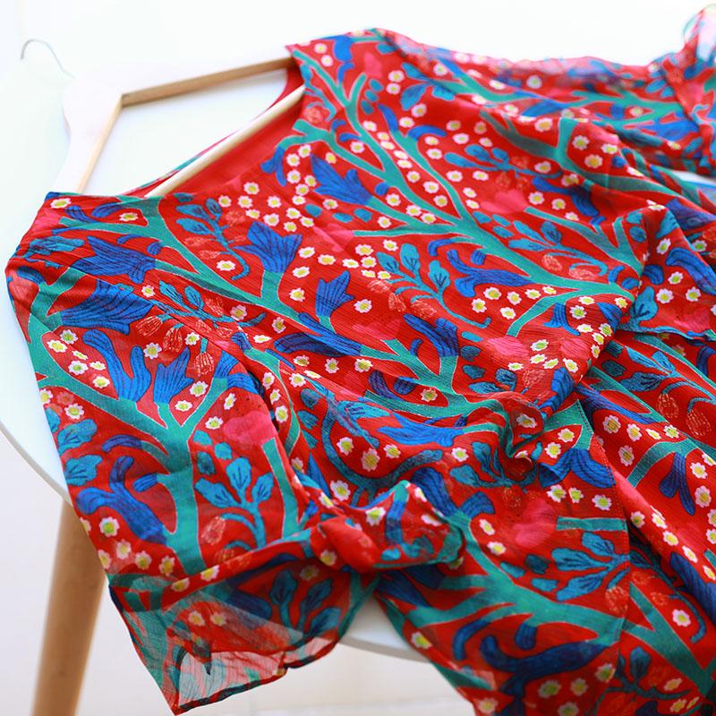 Printed Irregular Summer Women Short Sleeve Red Dress