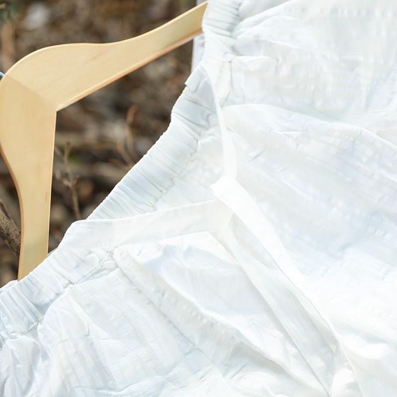 Women Linen Cotton Casual Loose Strap White Skirt