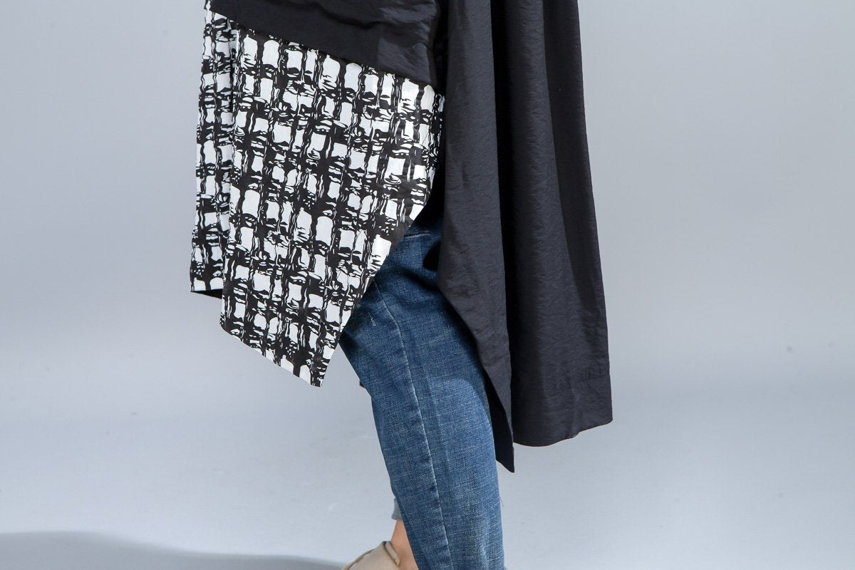 Summer Single Breasted Short Sleeve Splicing Irregular Dress