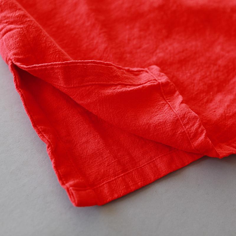 Flax Retro Long Sleeve Women Pleated Side Slit Dress