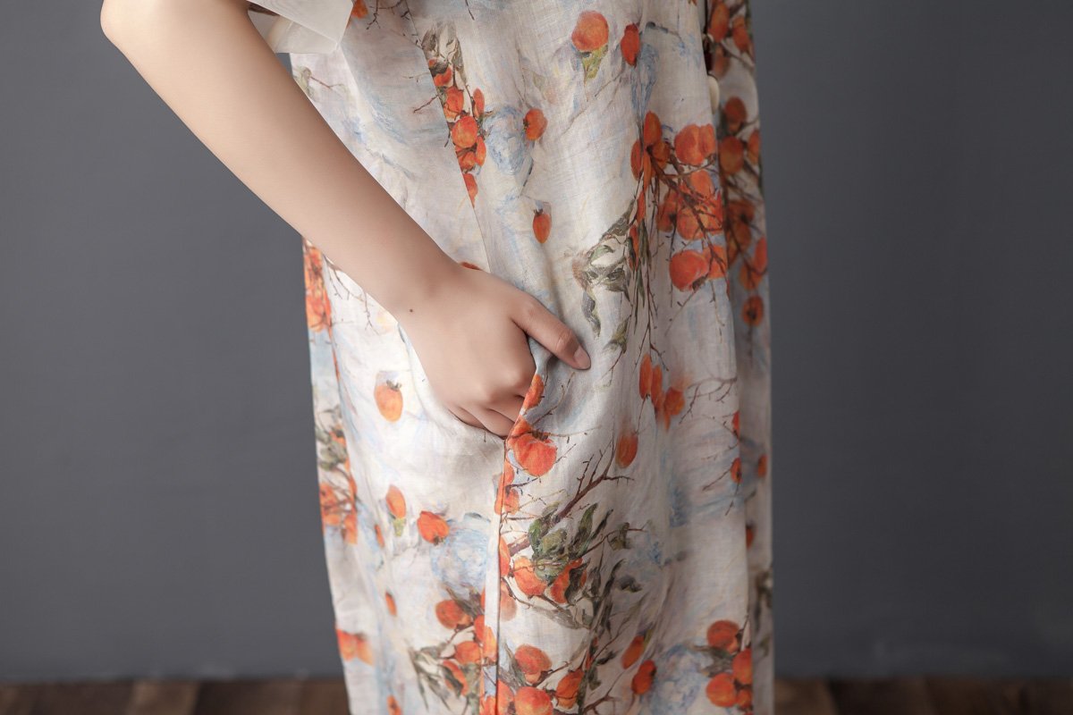 Women Summer Round Neck Short Sleeve Printed Dress