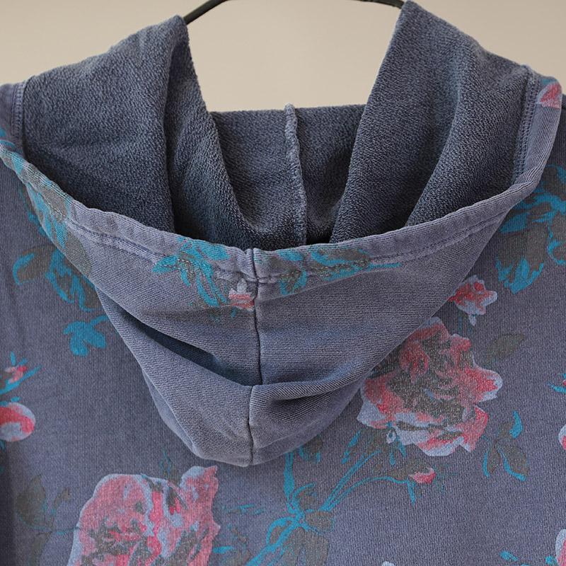 Hoodies Single Breasted Floral Printed Women Coat