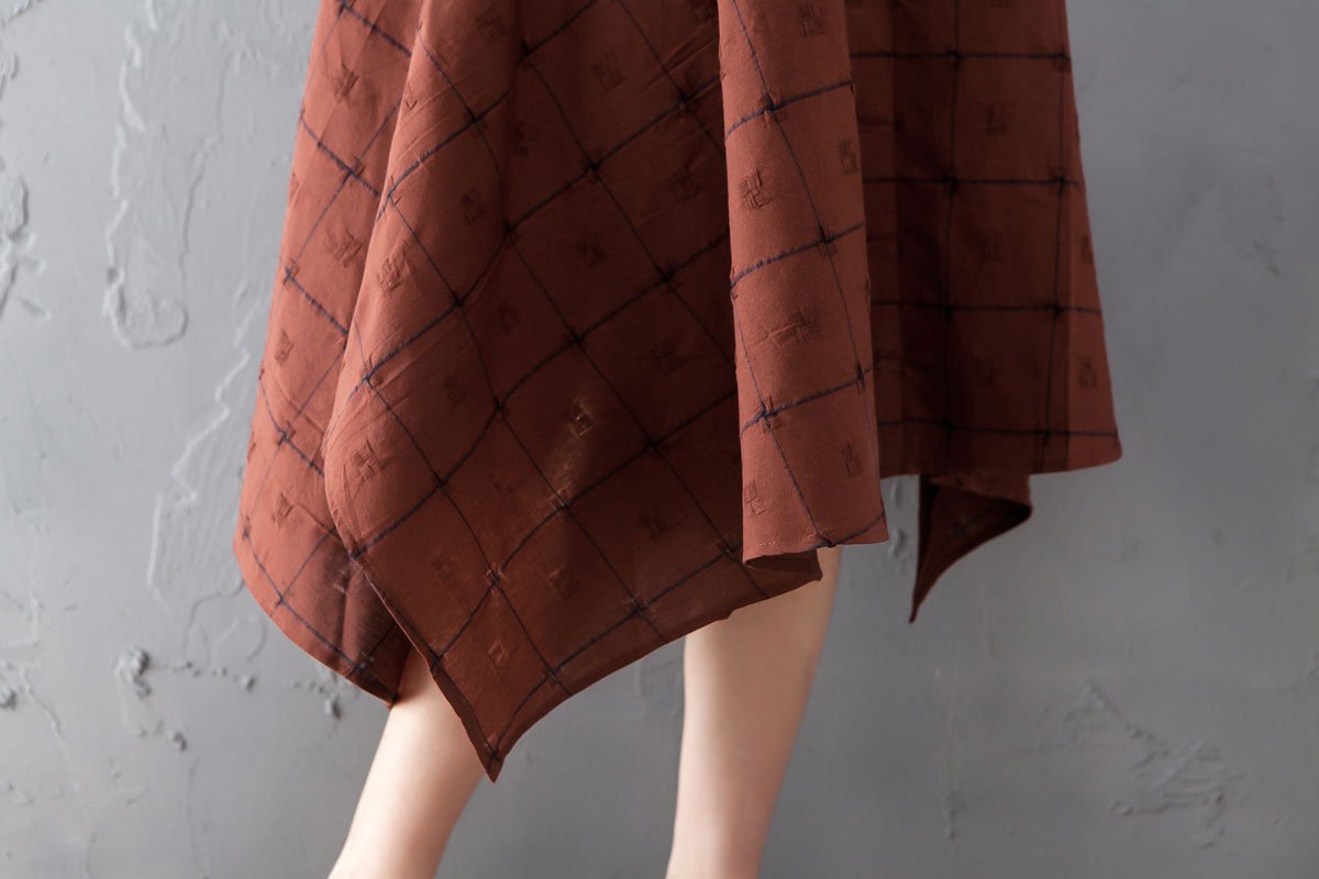 Summer V Neck Short Sleeve Loose Plaid Dress