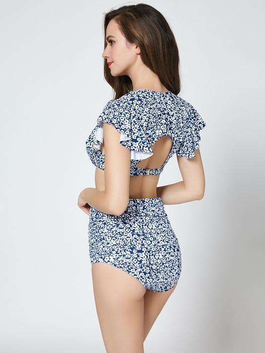 Sexy Floral Two-Pieces Falbala Bikini Swimwear