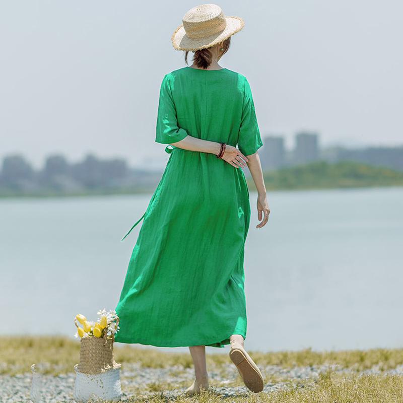 Irregular Collar Drawstring Casual Midi Dress