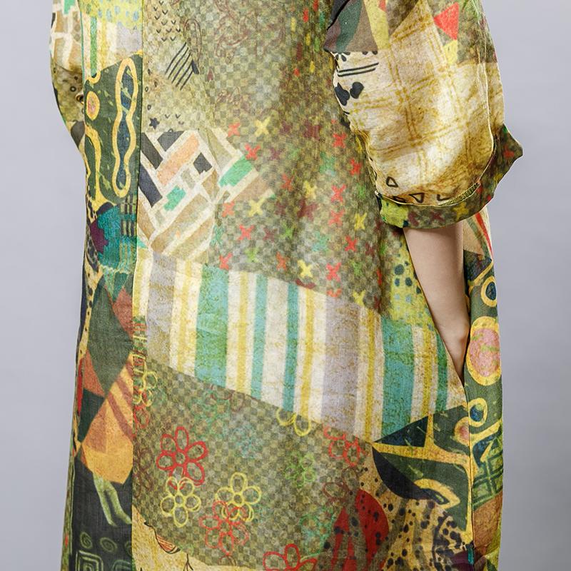 Irregular Collar Splicing Printed Fashion Dress