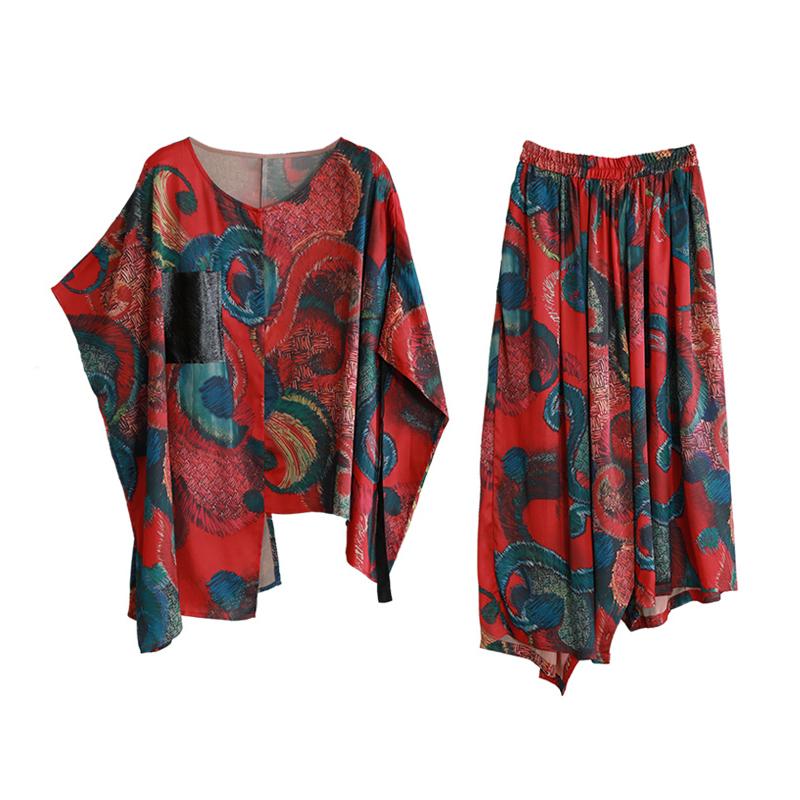 Irregular Design Printed Drawstring Two Piece Suit