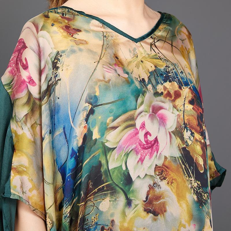 Irregular Hem Floral Printed Silky Dress