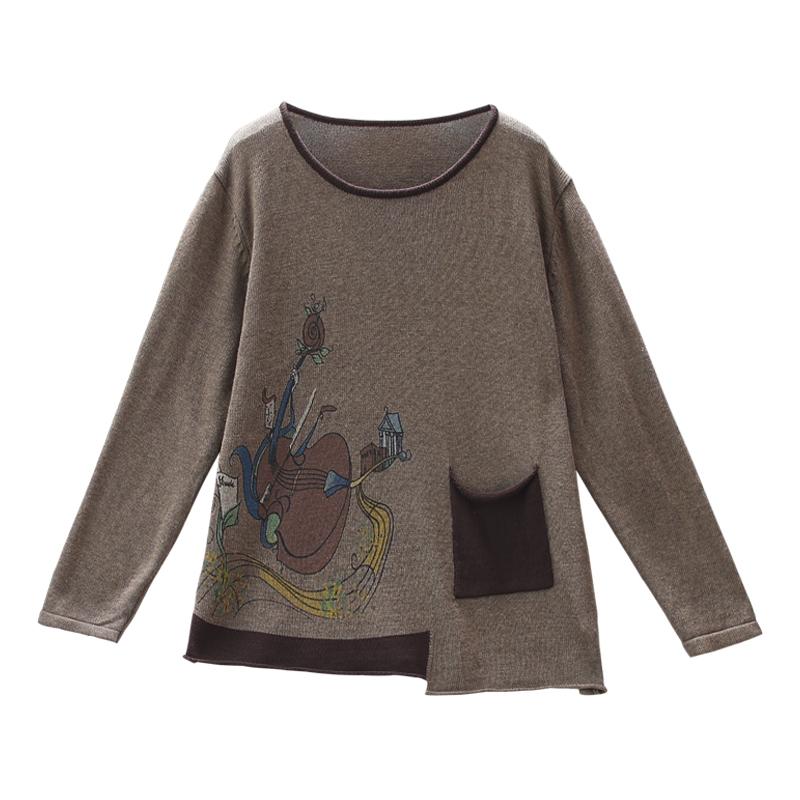 Irregular Printed Patchwork Loose Knit Shirt