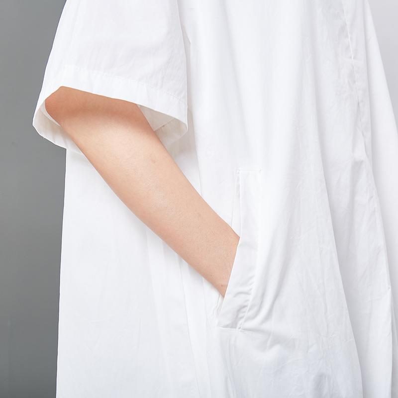 Irregular Solid Cotton Short Sleeve Dress