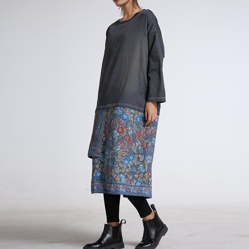 Irregular Stitched Print Hem Retro Dress