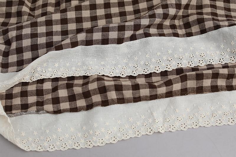 Lacing Short Sleeve Plaid Pockets Retro Casual Dress