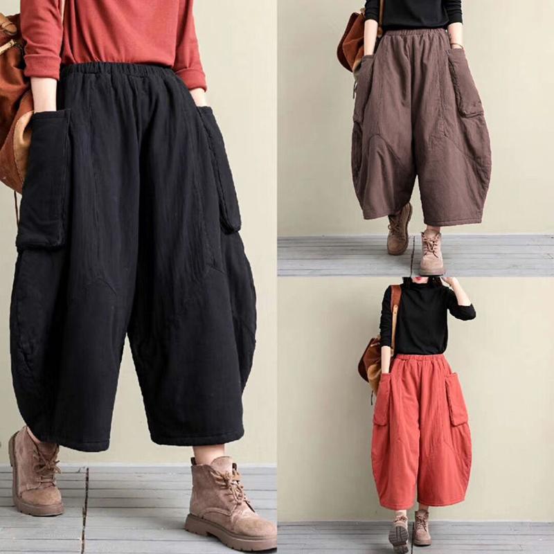 Large Pocket Casual Loose Thick Warm Pants