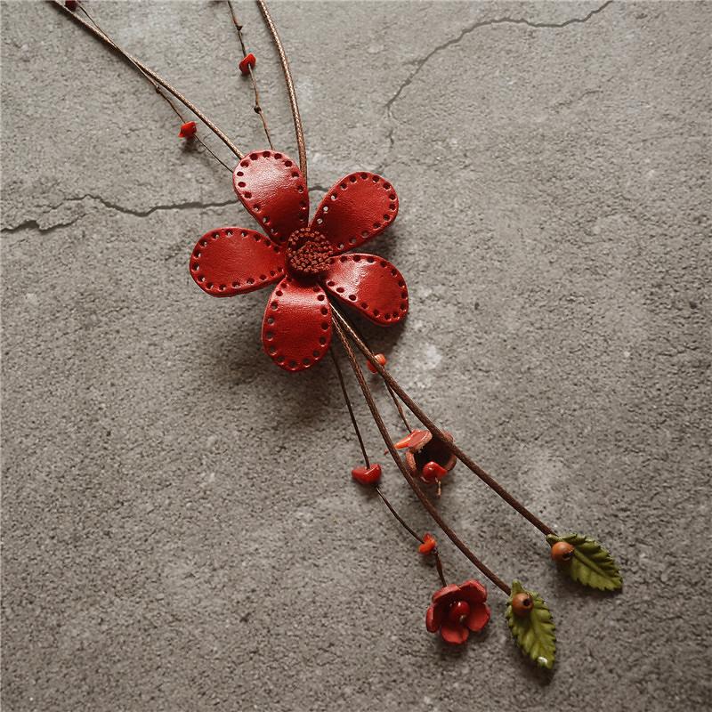 Leather Vintage Indie Folk Floral Alloy Necklace